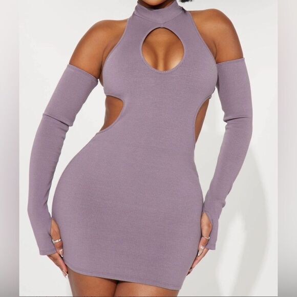 Purple MIDI Dress with sleeves - Picture 1 of 2